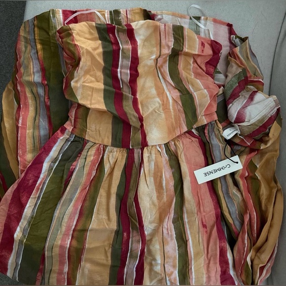 Commense Strapless Maxi Dress in Pink, Green & Tan - Picture 5 of 5